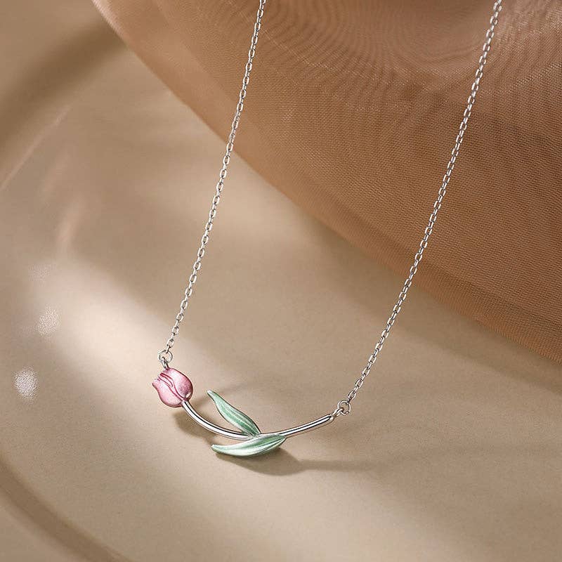 Horizontal Tulip Flower Necklace in 925 Sterling Silver Core Perimade & Co. LLC