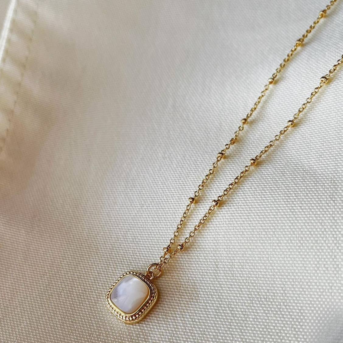 Dainty Mother Of Pearl Square Charm Gold Filled Necklace Core Lani Lane Boutique