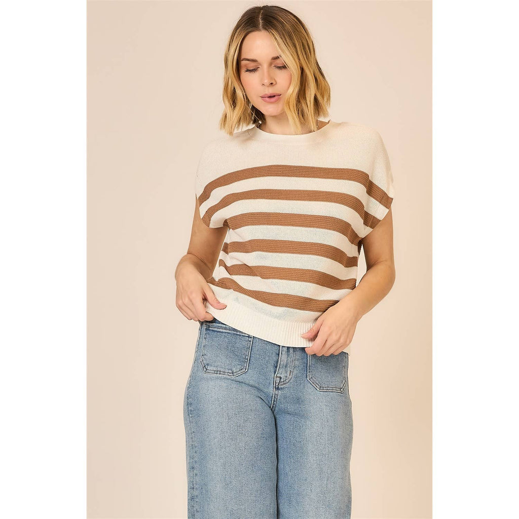 Light Knit Striped Short Sleeve Top