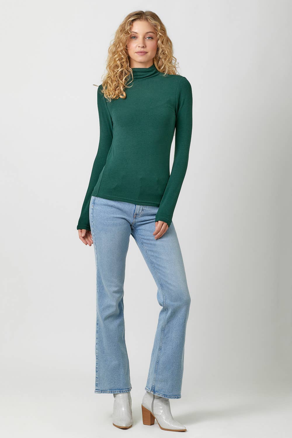 Hunter Green Knit Mock Neck Top Fall-Winter Mystree