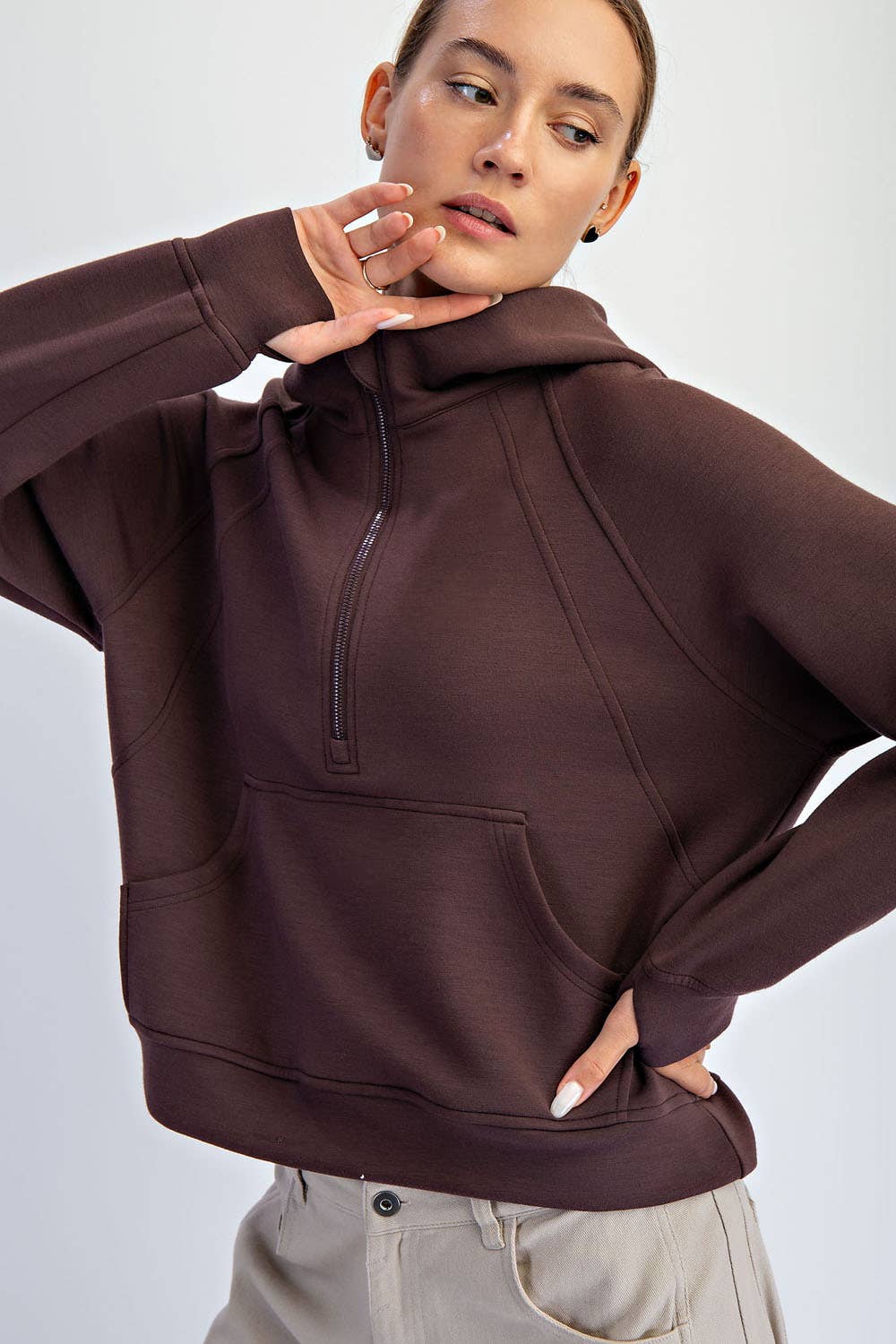 Modal Scuba Cropped Quarter Zip Hoodie