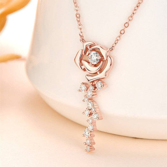 Moissanite Rose Flower Charm Necklace in 925 Sterling Silver Core Perimade & Co. LLC