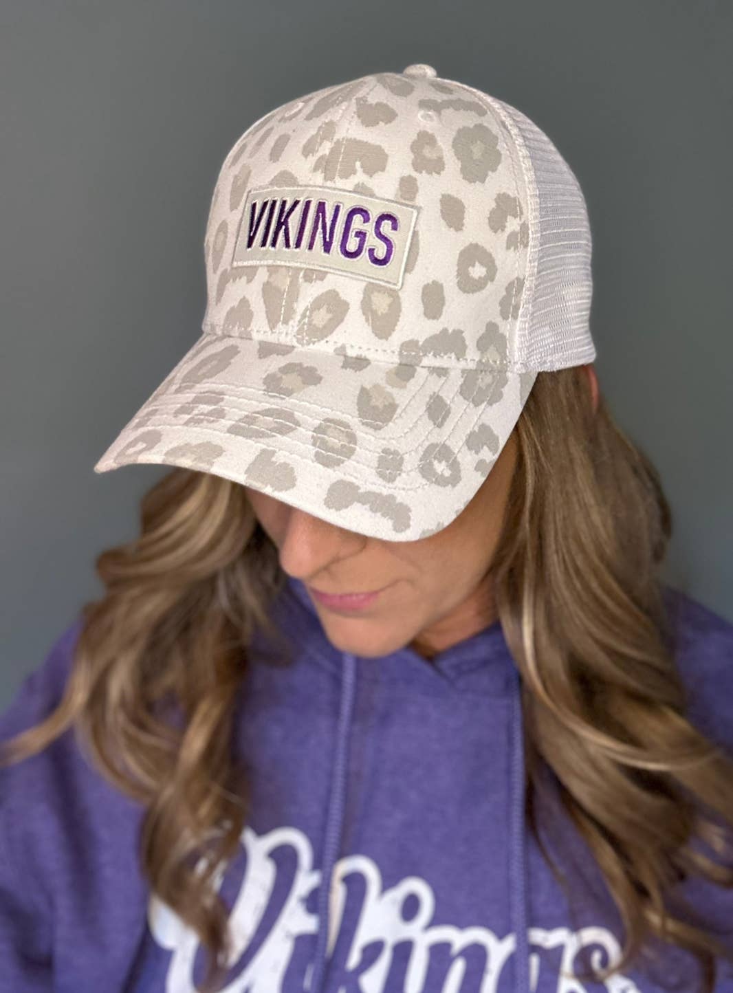 Small Town Clothing Company - Vikings White Leopard Ponytail Hat