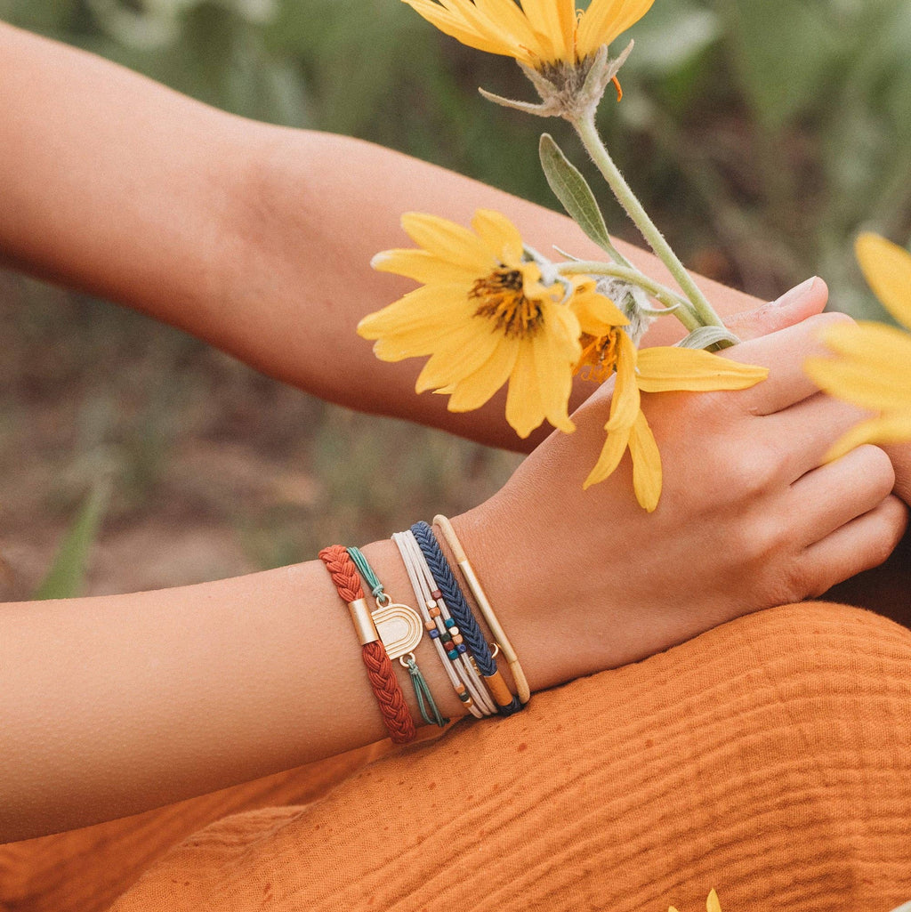 K'lani hair tie bracelets - "Imagine" Gold Rainbow Themed Hair Tie Bracelets