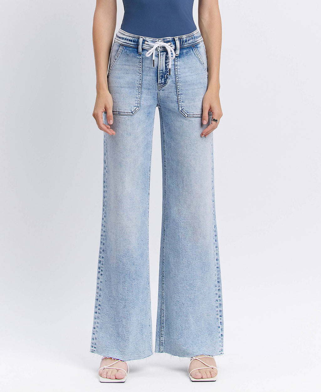 FLYING MONKEY - HIGH RISE DRAWSTRING WAISTBAND WIDE LEG JEANS F6065 FLYING MONKEY