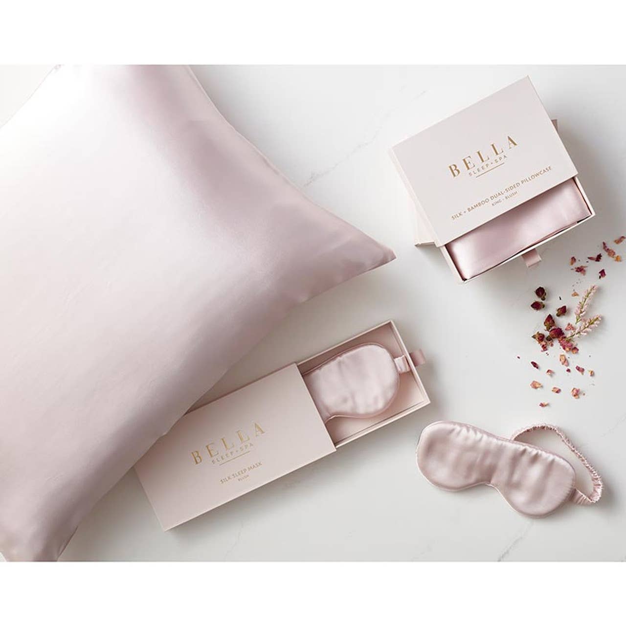 Dual-Sided Silk + Bamboo Pillowcase - Standard - Blush Core Bella Sleep + Spa