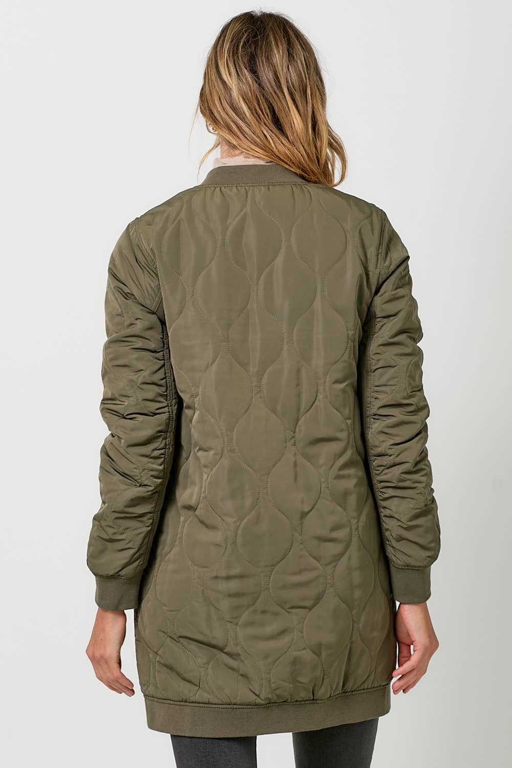 Mystree - 60268 Quilted Long Bomber Jacket Mystree