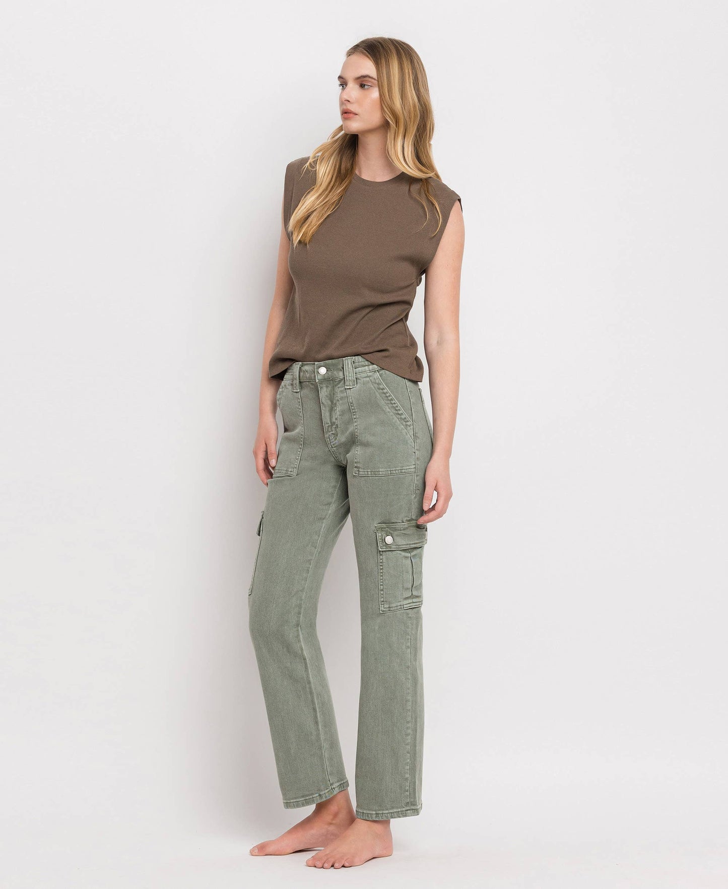 HIGH RISE CARGO PATCH POCKET STRAIGHT JEANS Spring-Summer VERVET by FLYING MONKEY