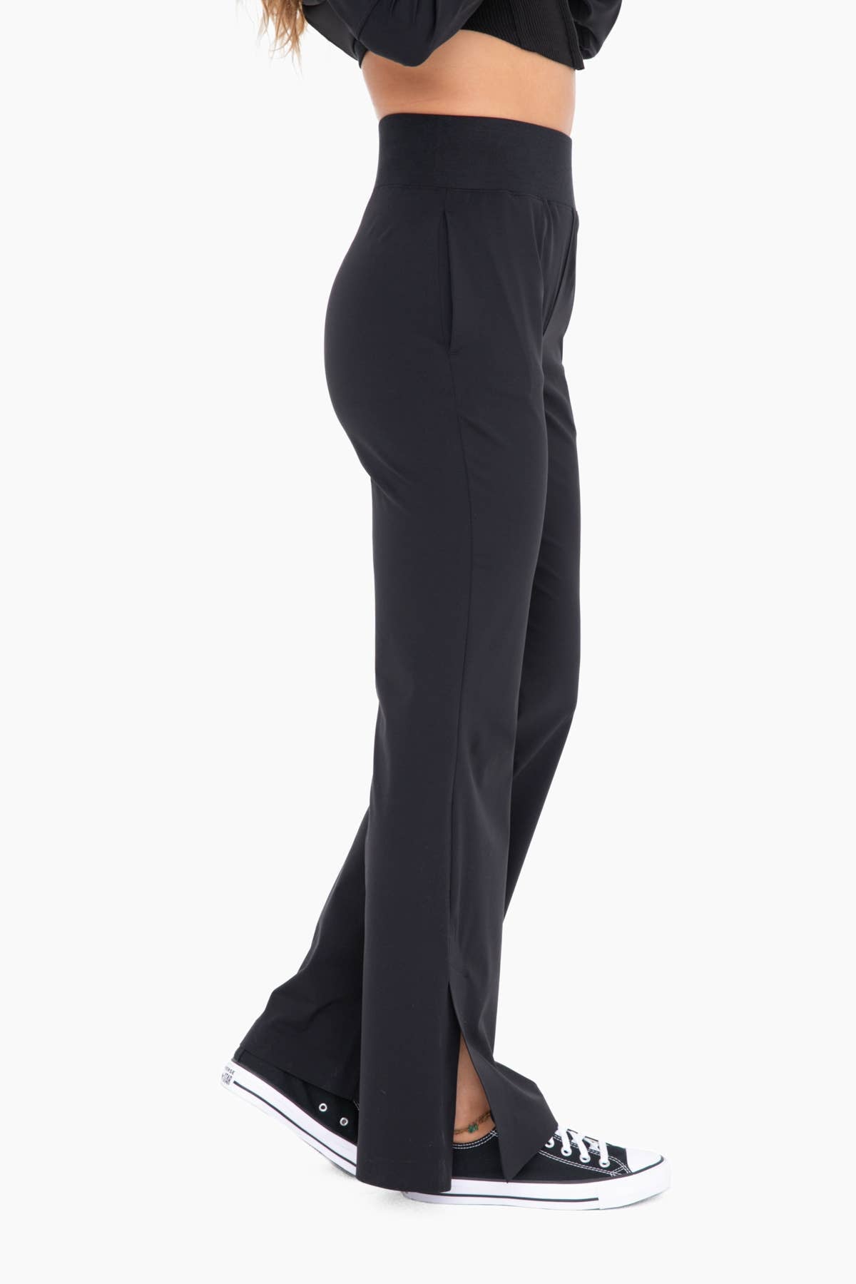 Graphene-Blend Wide Leg Active Pants: BLACK Core Mono B