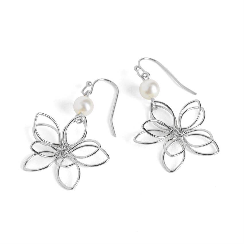 Wire Wrap Flower Dangle Earrings - Silver: Silver  Whispers