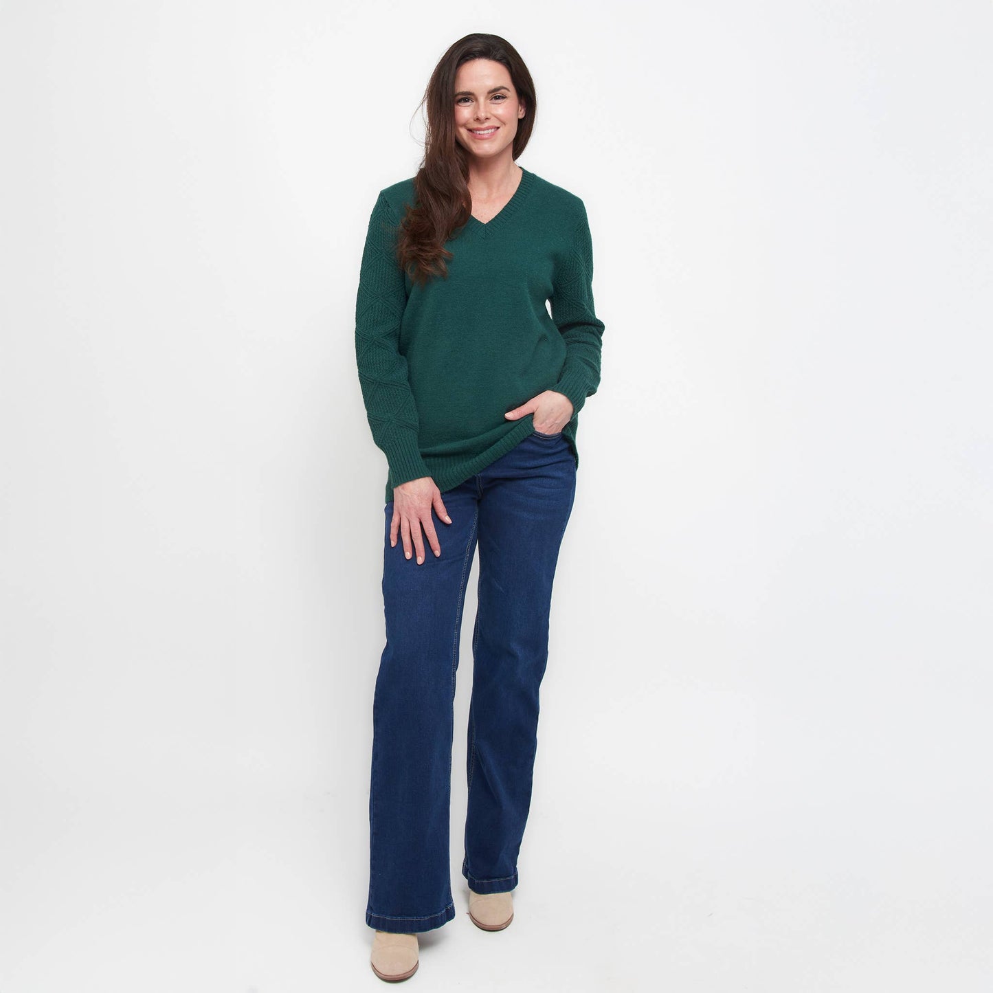 Elsie & Zoey - Emery Diamond Crochet Sleeve V-Neck Sweater