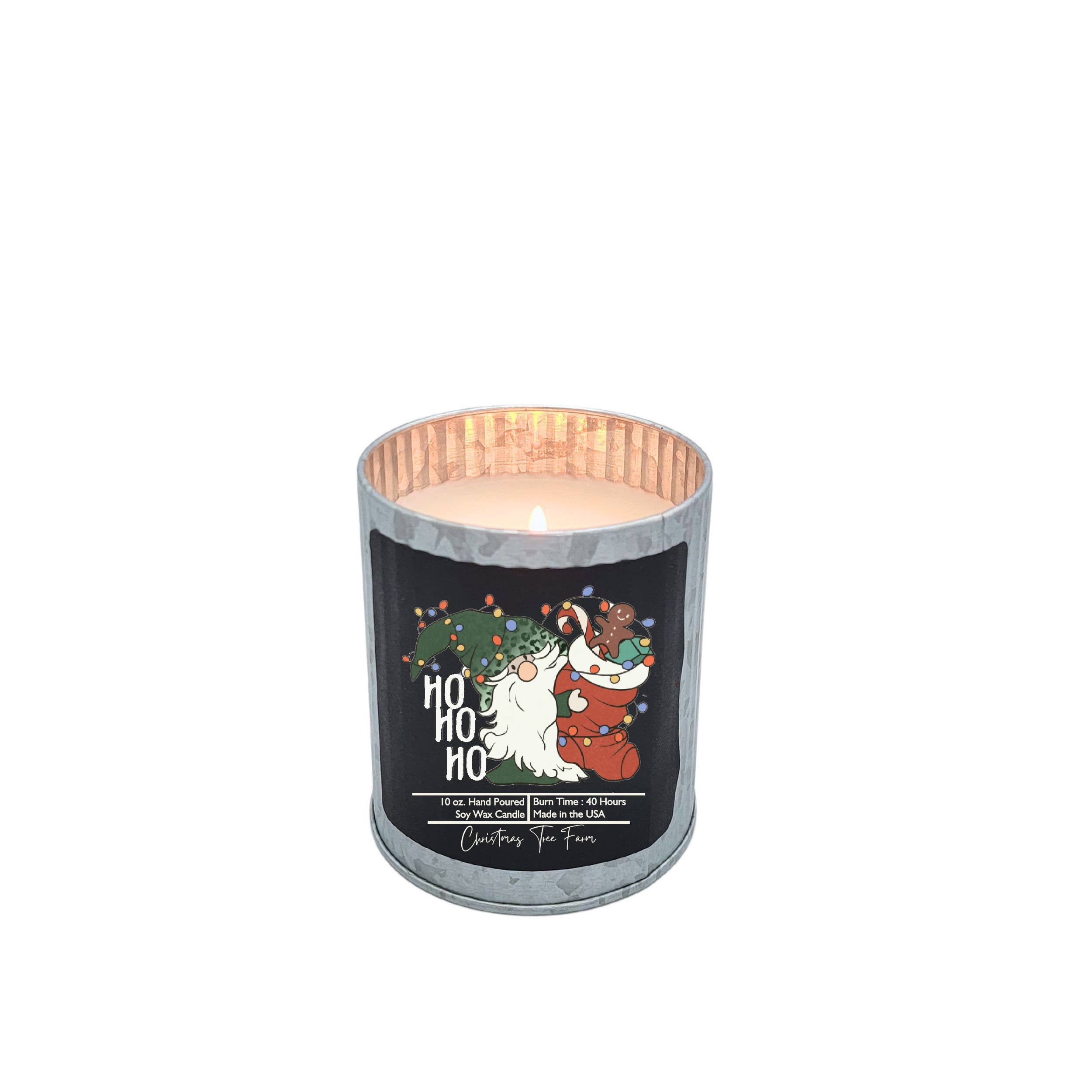 HoHoHo Christmas Gnome Candle - Rustic Tin Holiday Candles