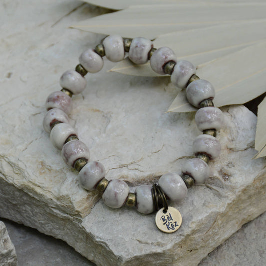 Cotton | Bel Koz Round Clay Bead Bracelet: KIND   {tiny hexagon} Core Bel Koz Haiti