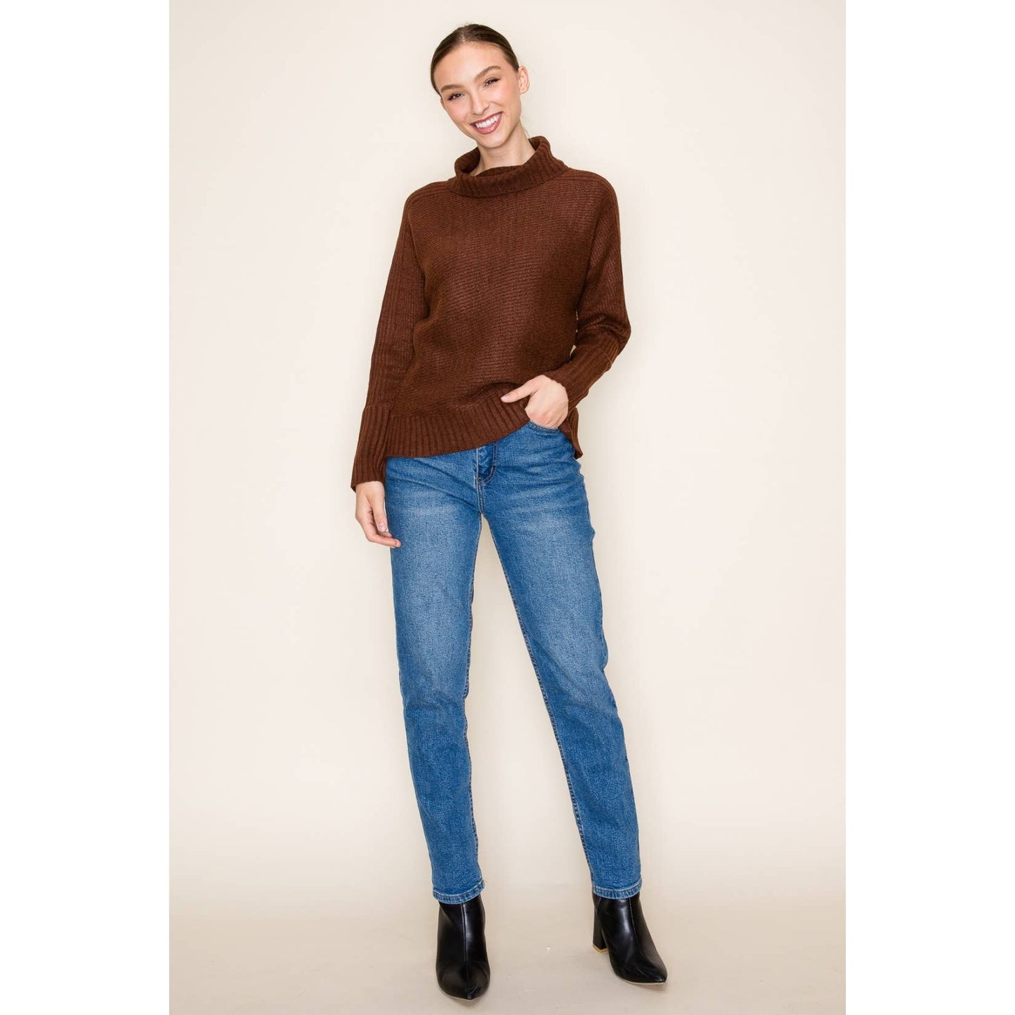 STACCATO - RIBBED TURTLE NECK LONG SLEEVE PULLOVER SWEATER  STACCATO