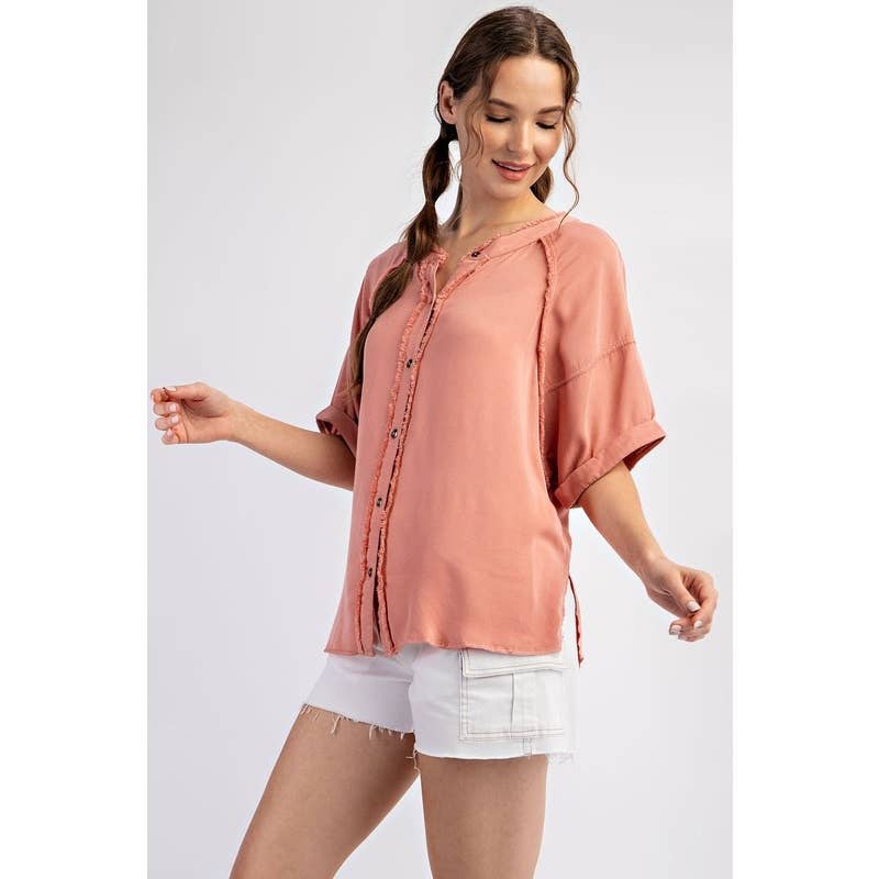 Peach Fuzz Solid Half SleeveBblouse Top Spring-Summer STYLE USA