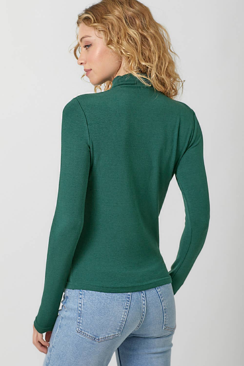 Hunter Green Knit Mock Neck Top Fall-Winter Mystree