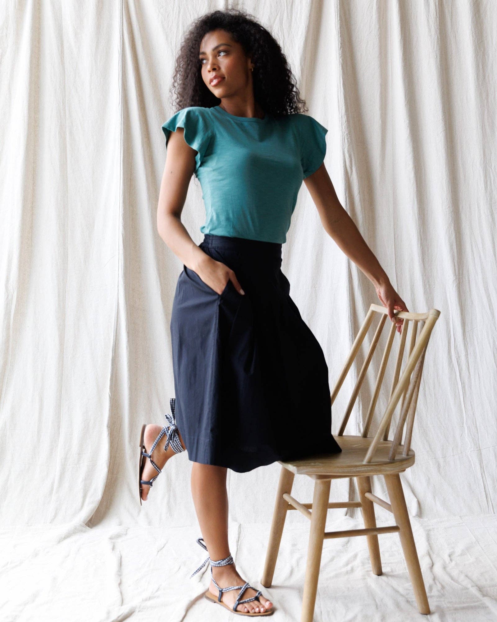 Downeast - Teal Short Flutter Sleeve Knit Top