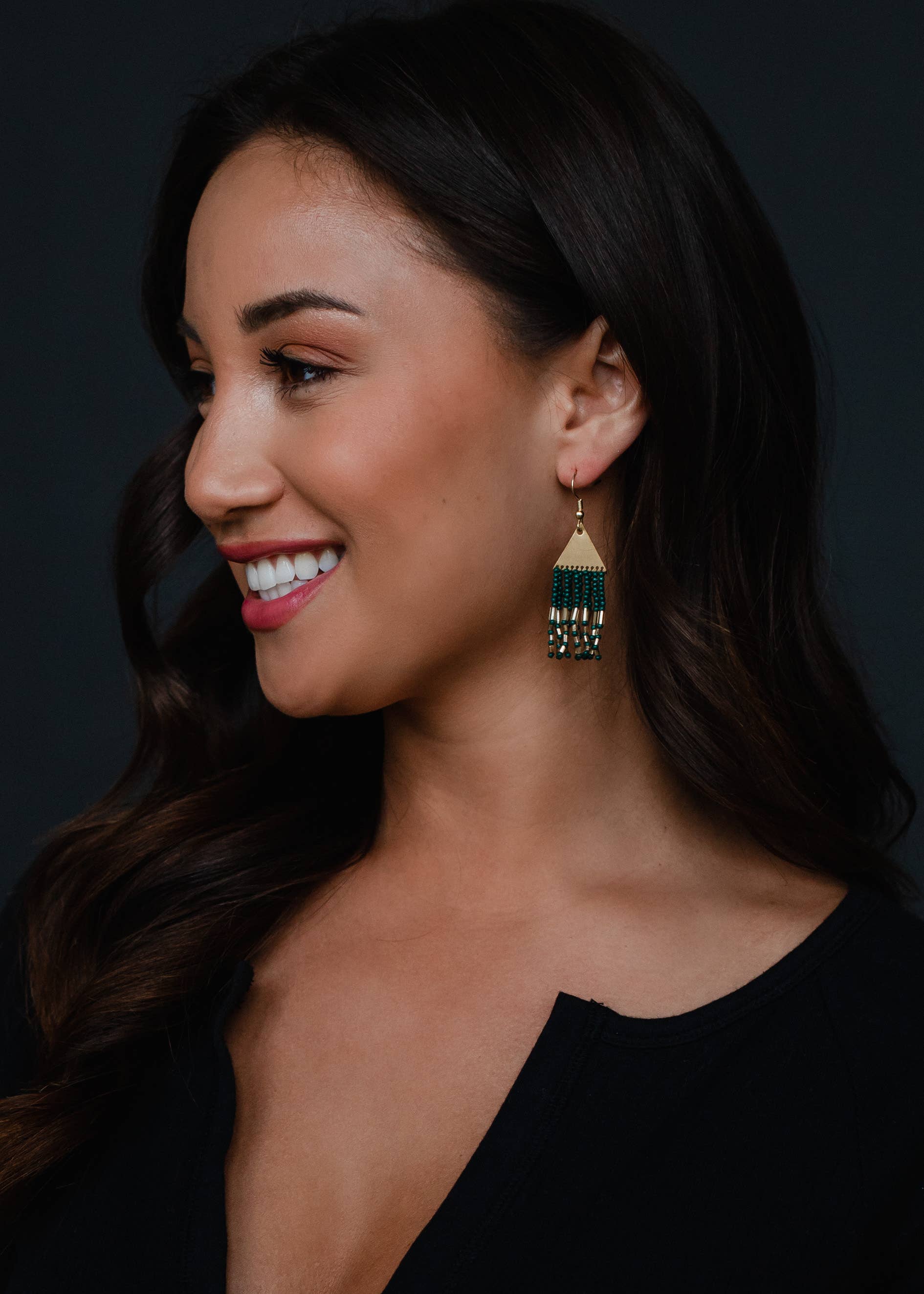 Gold & Green Beaded Earrings Core Panache Apparel Co.