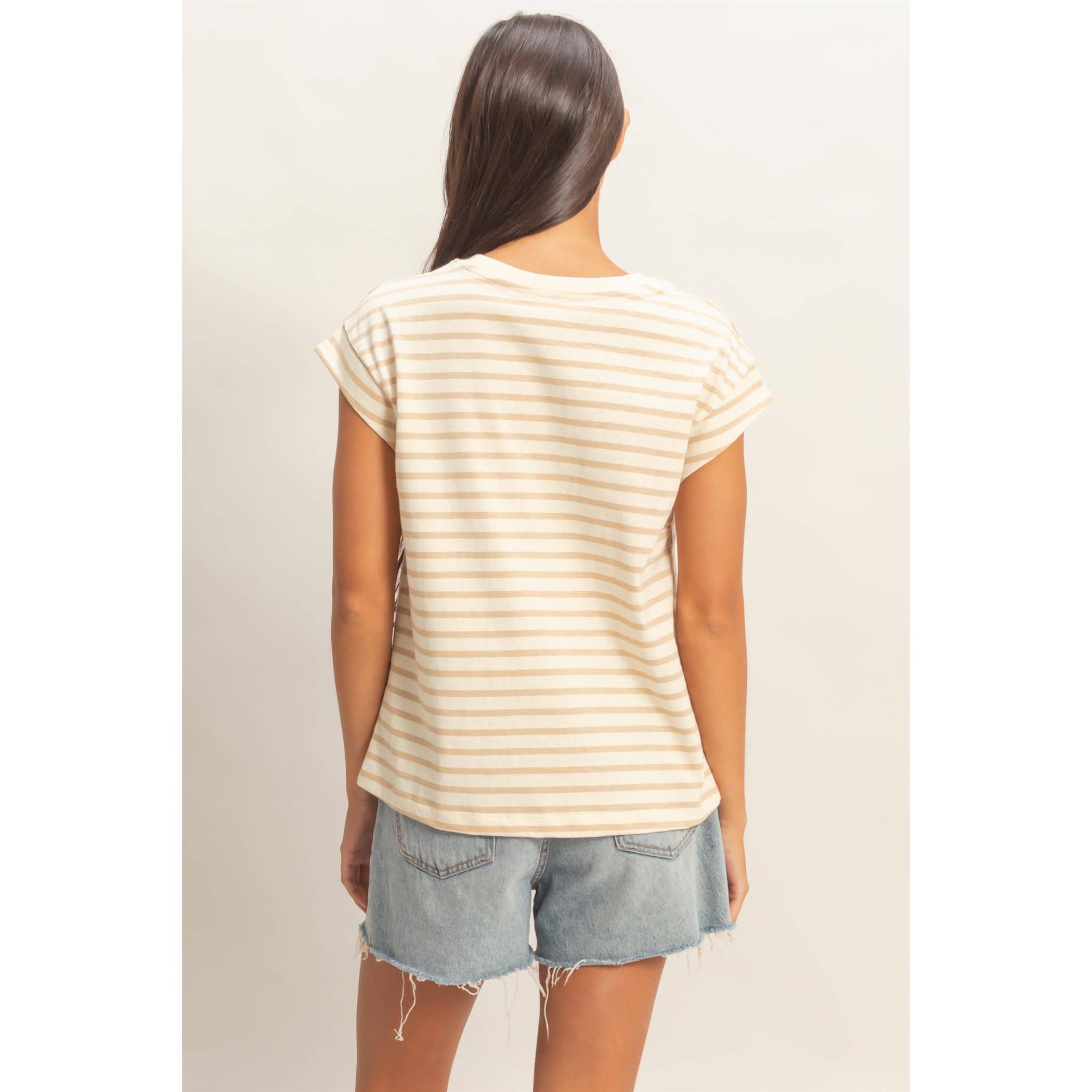 Double Zero - Striped Cap Sleeve Relaxed Everyday Tee