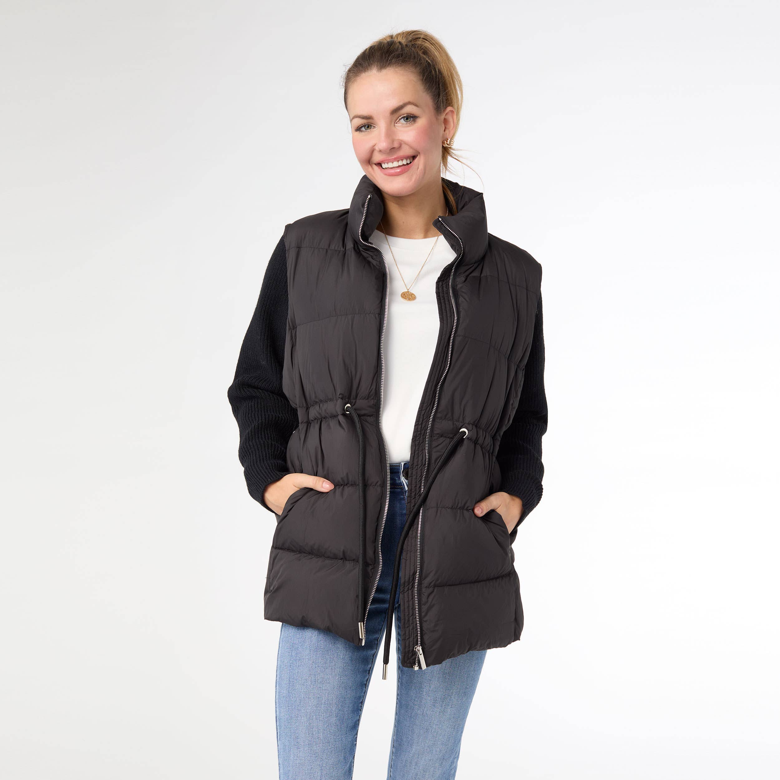 Puffer Jacket | Claire Down Puffer Jacket with Knit Sleeve for Fall