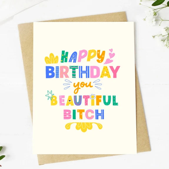 Big Mood Cards colorful happy birthday greeting card with kraft envelope, hand-drawn design on premium thick matte cardstock