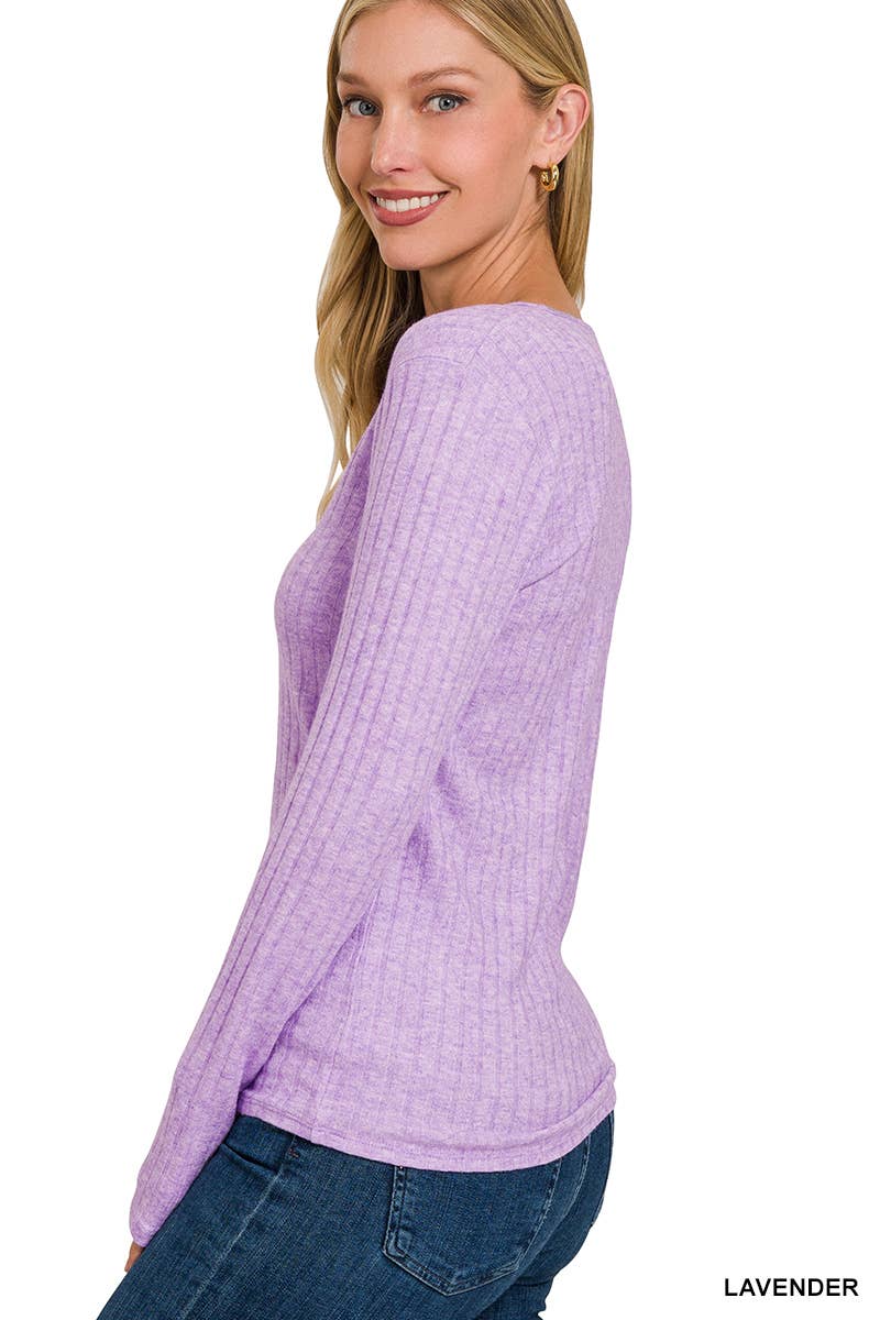 Lavender Ribbed Long Sleeve Button Down Top Spring-Summer Vanilla Monkey
