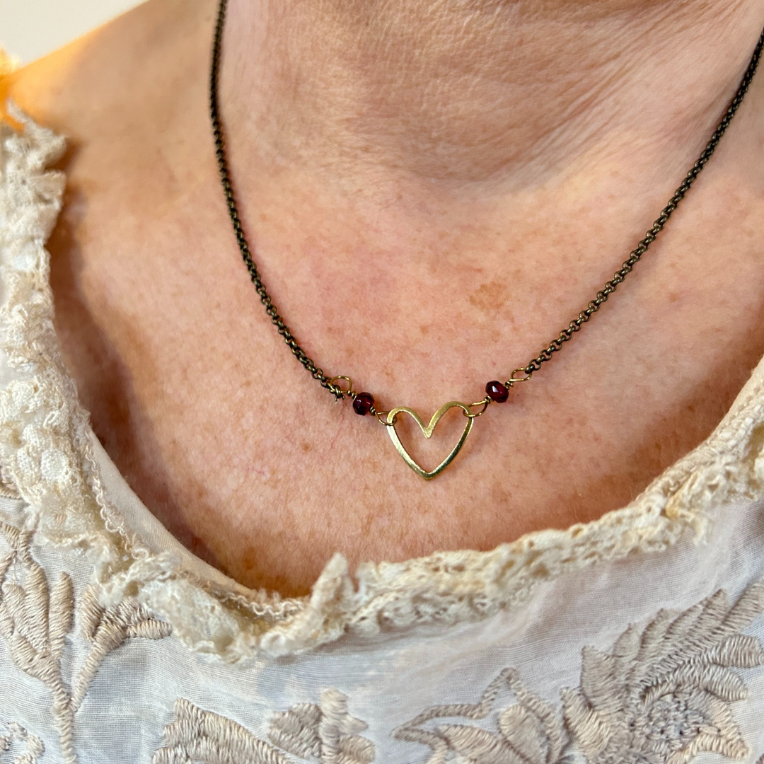Heart Necklace | Semi-Precious Stones + Brass Charms