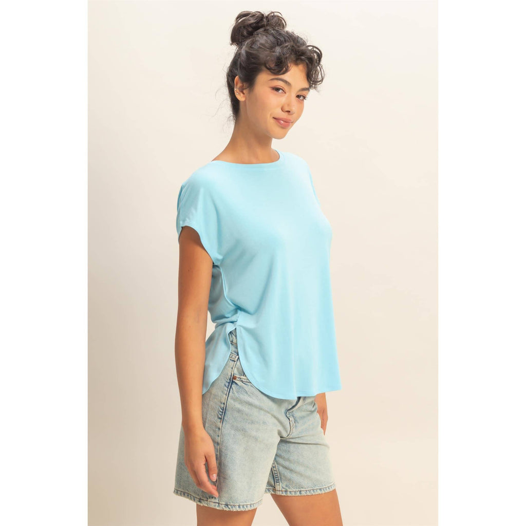 Relaxed Dolman Short Sleeve  Round Neck Top