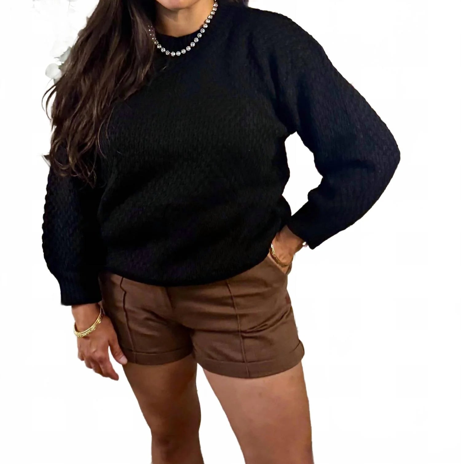 waffle weave sweater in black