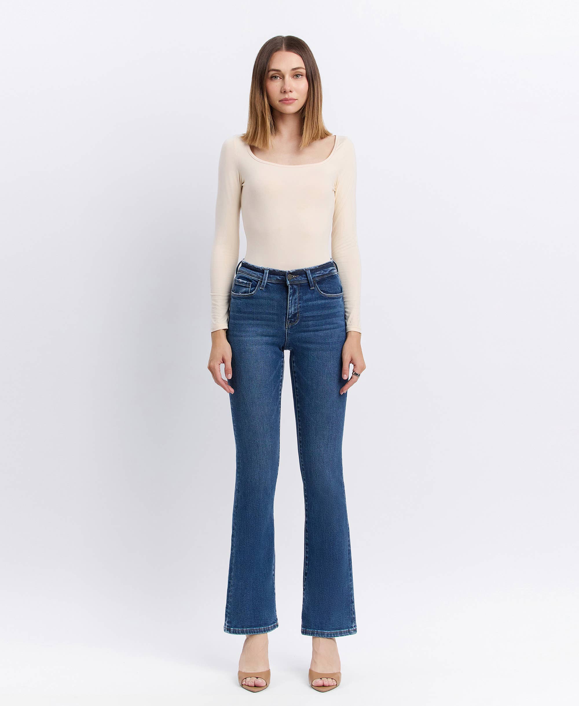 AMETHYST MID RISE SEAMLESS WAISTBAND BOOTCUT JEANS VERVET by FLYING MONKEY