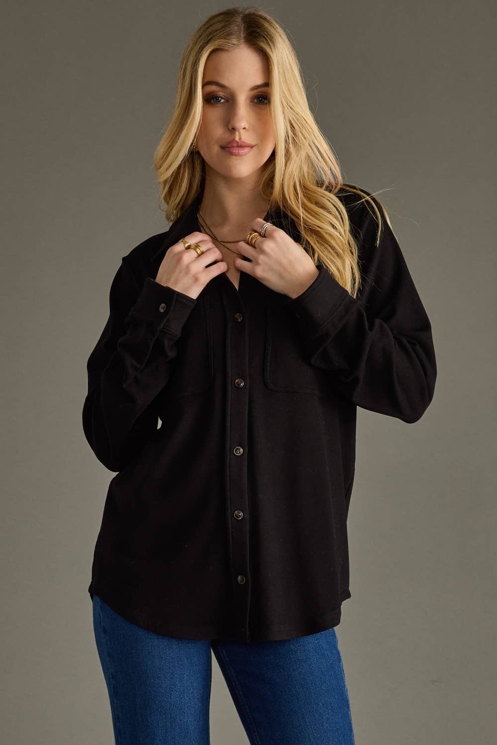 Shacket | Super Soft Button Up – Stylish Cozy Black Top