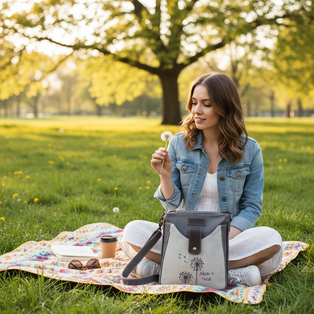 Canvas & Leather Women's Crossbody - Timberwolf/Taupe Gray