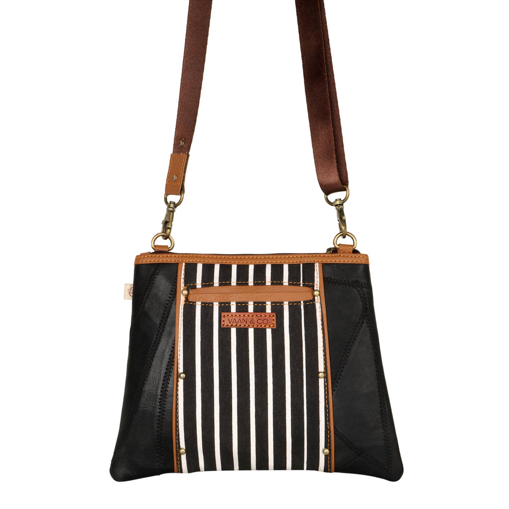Vaan & Co. - Noa Angled Crossbody Bag - Upcycled Leather & Canvas