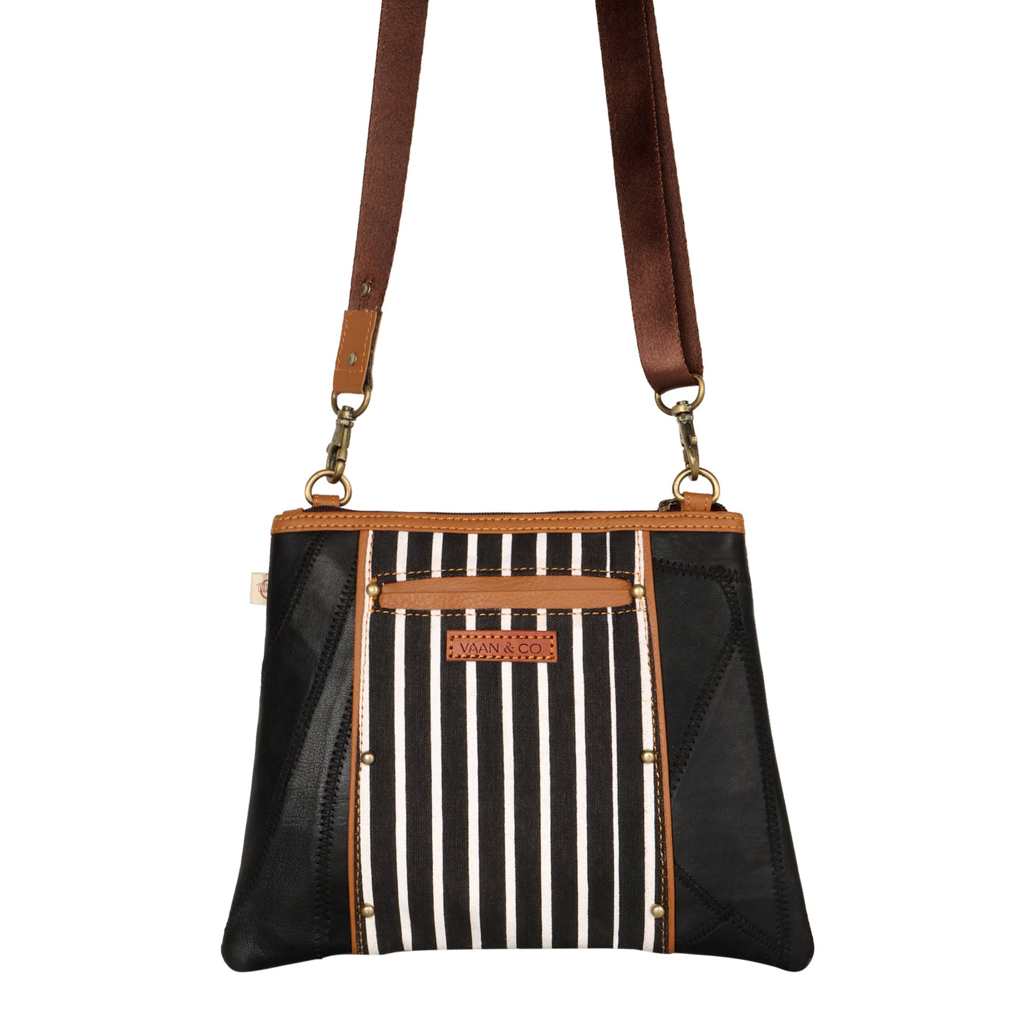 Vaan & Co. - Noa Angled Crossbody Bag - Upcycled Leather & Canvas
