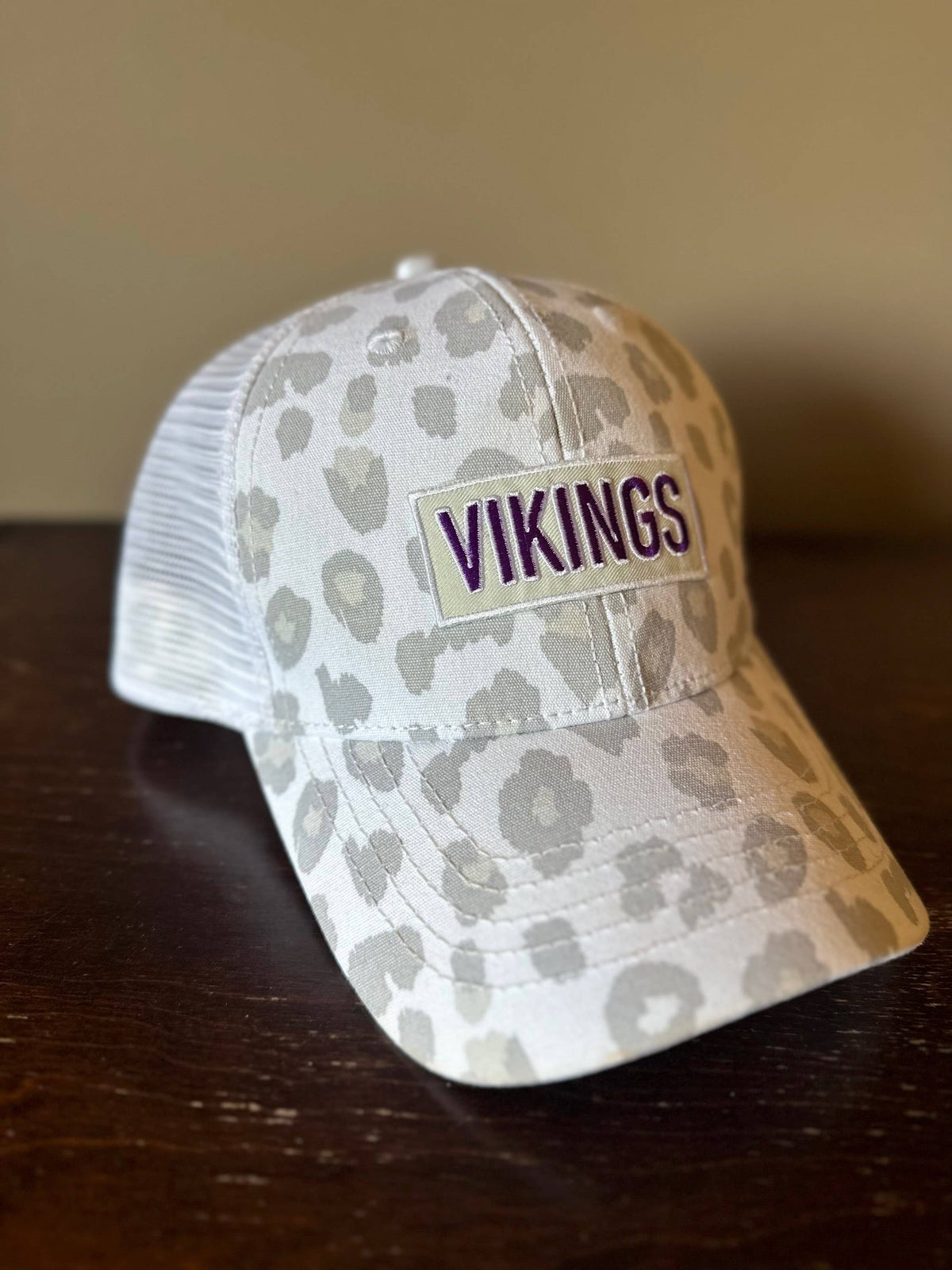 Small Town Clothing Company - Vikings White Leopard Ponytail Hat