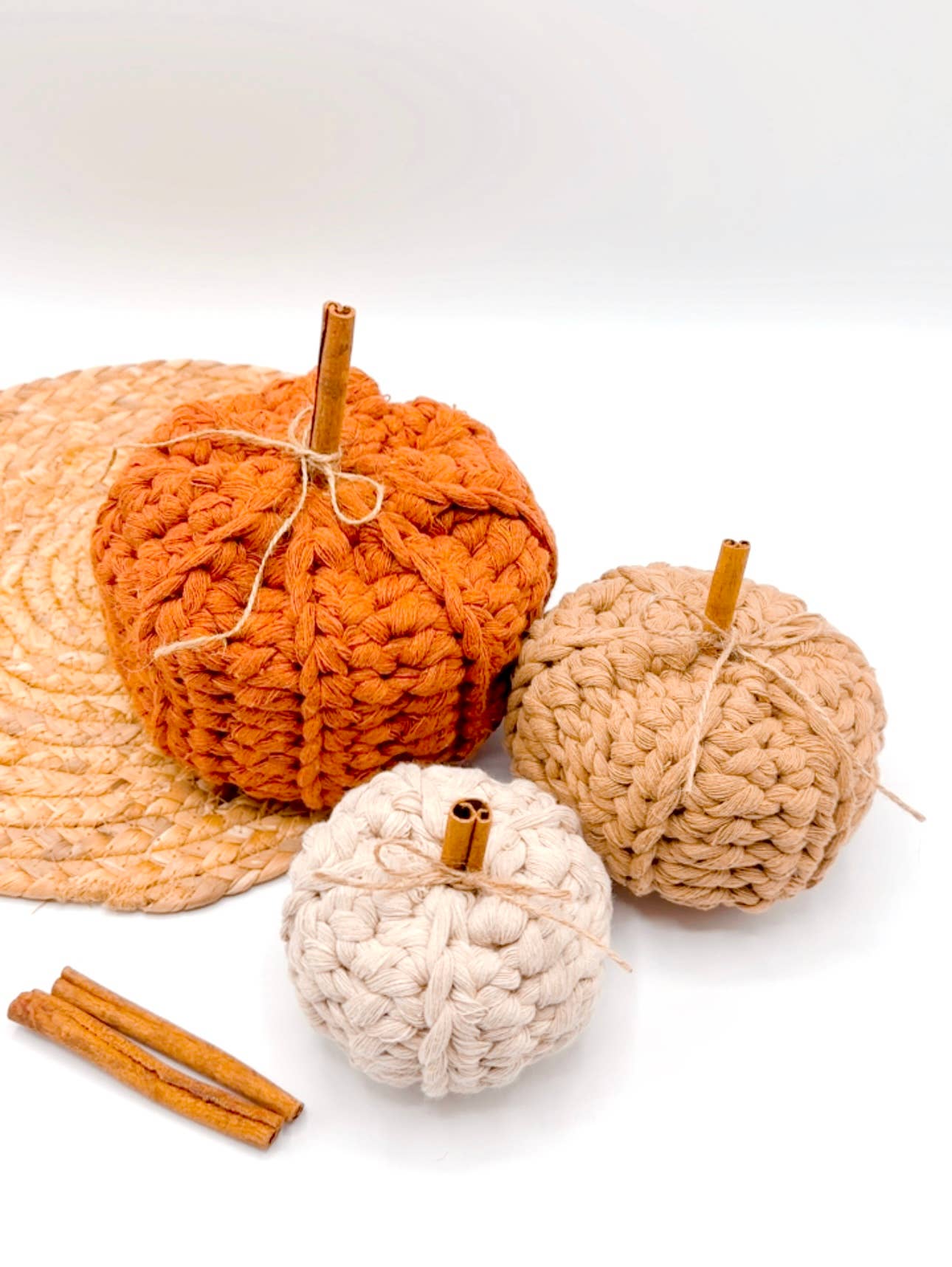 Farmhouse crochet pumpkin in Natural: Small 4x4 Fall-Winter Lilly Bird Crochet