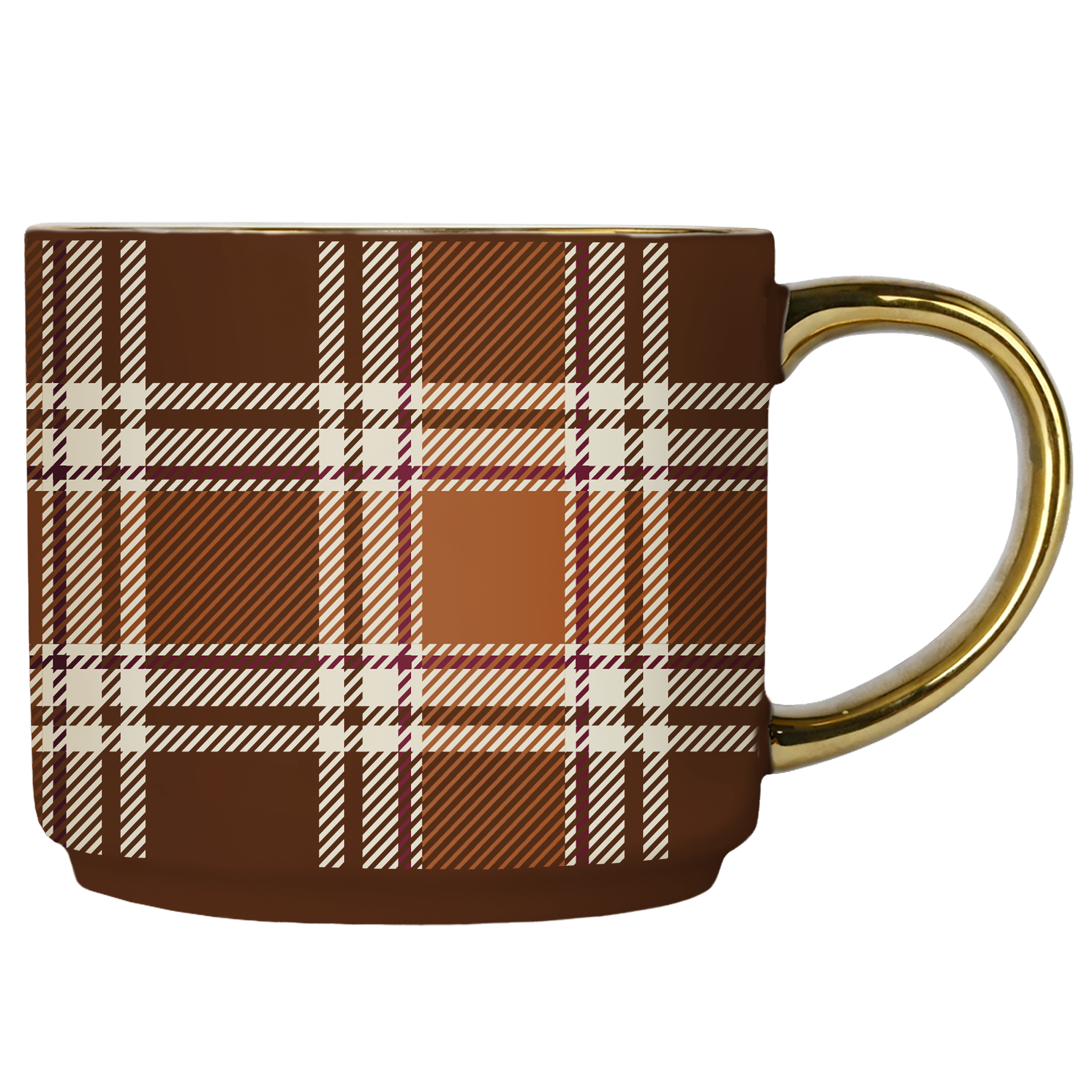 Coffee Mug - Brown Plaid Gold Handle | Fall Decor & Thanksgiving Gifts