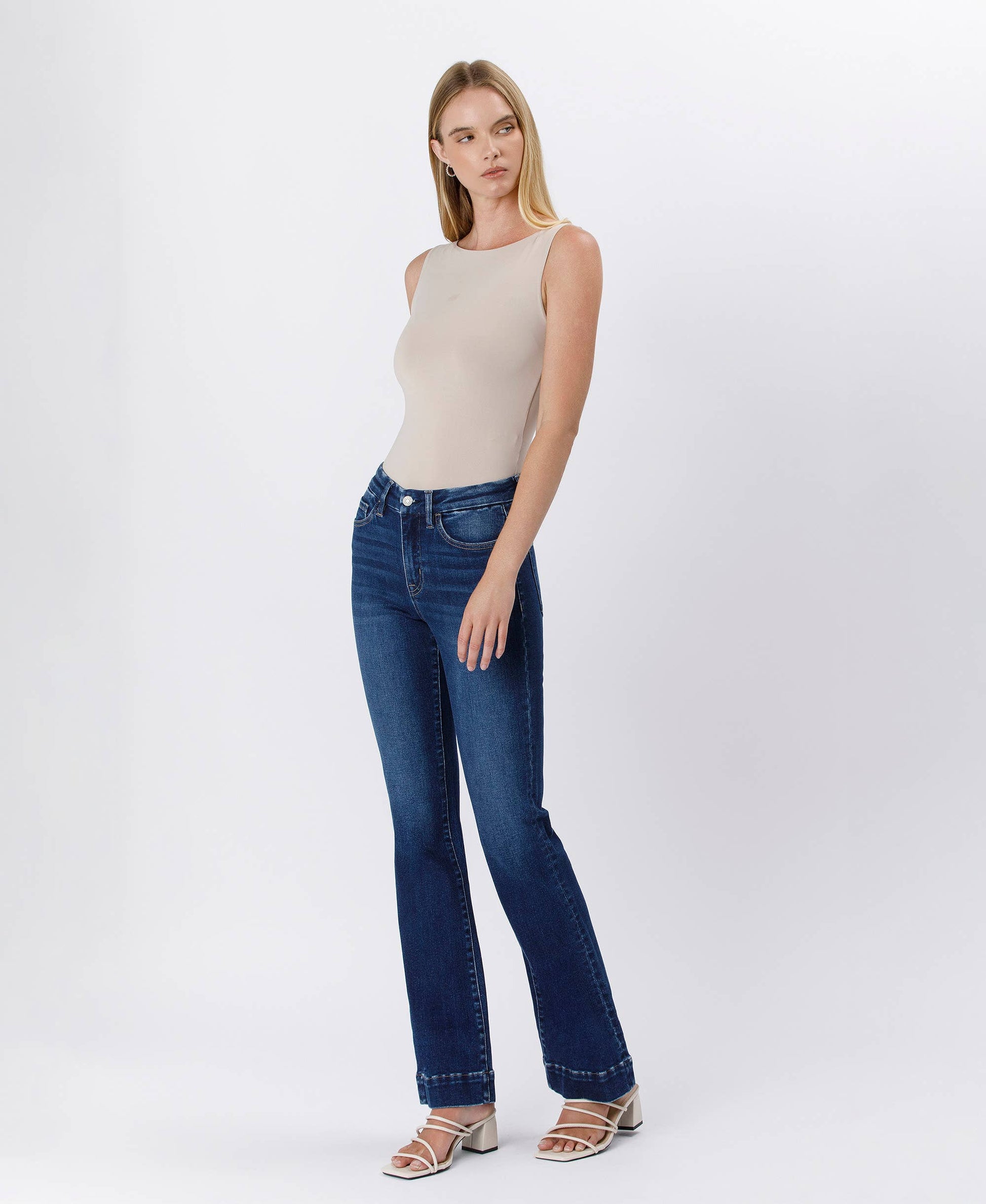 FLYING MONKEY - HIGH RISE TROUSER HEM BOOTCUT JEANS F5865 FLYING MONKEY