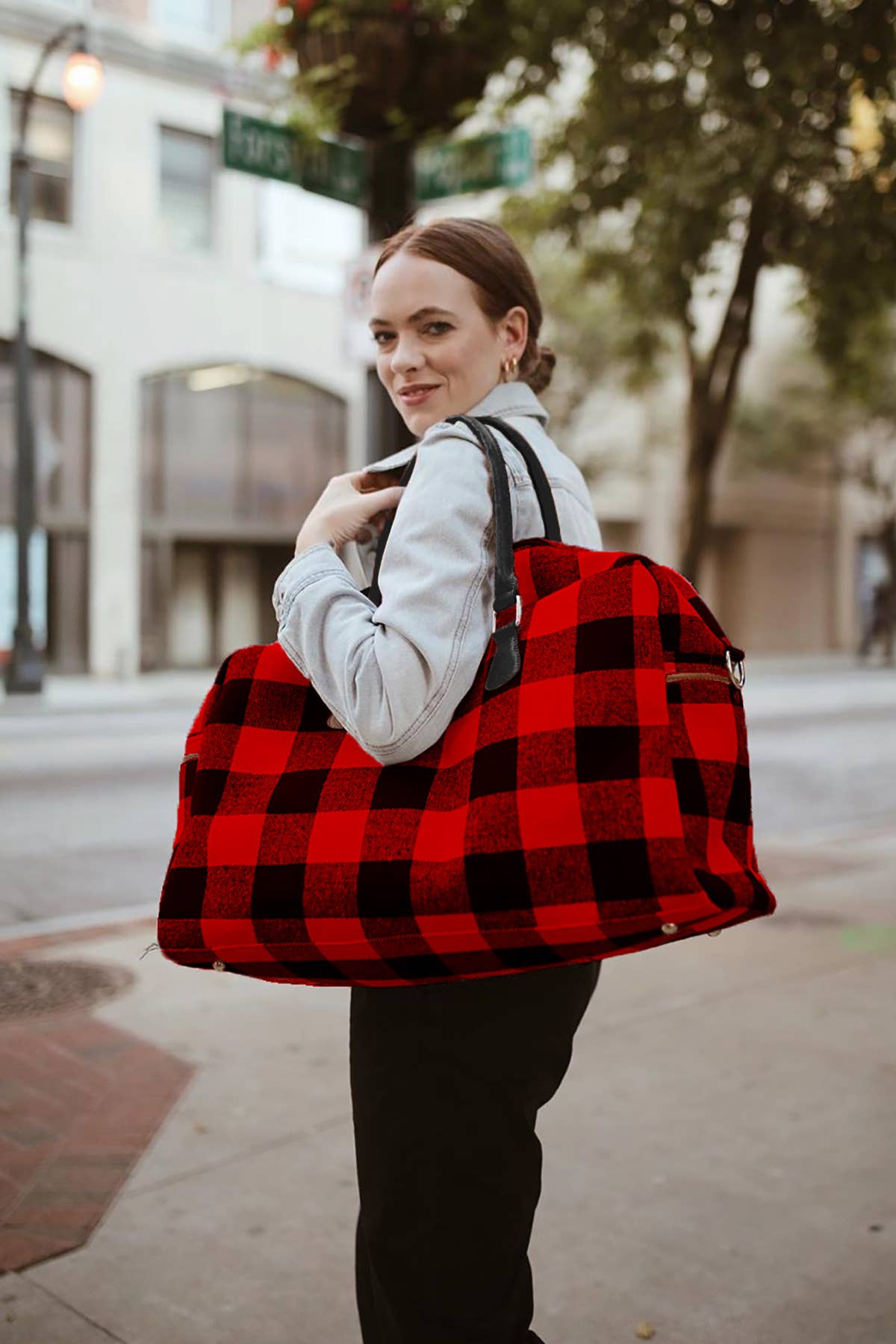 Red & Black Plaid Florence Duffle Bag/Weekender Fall-Winter Jen & Co.