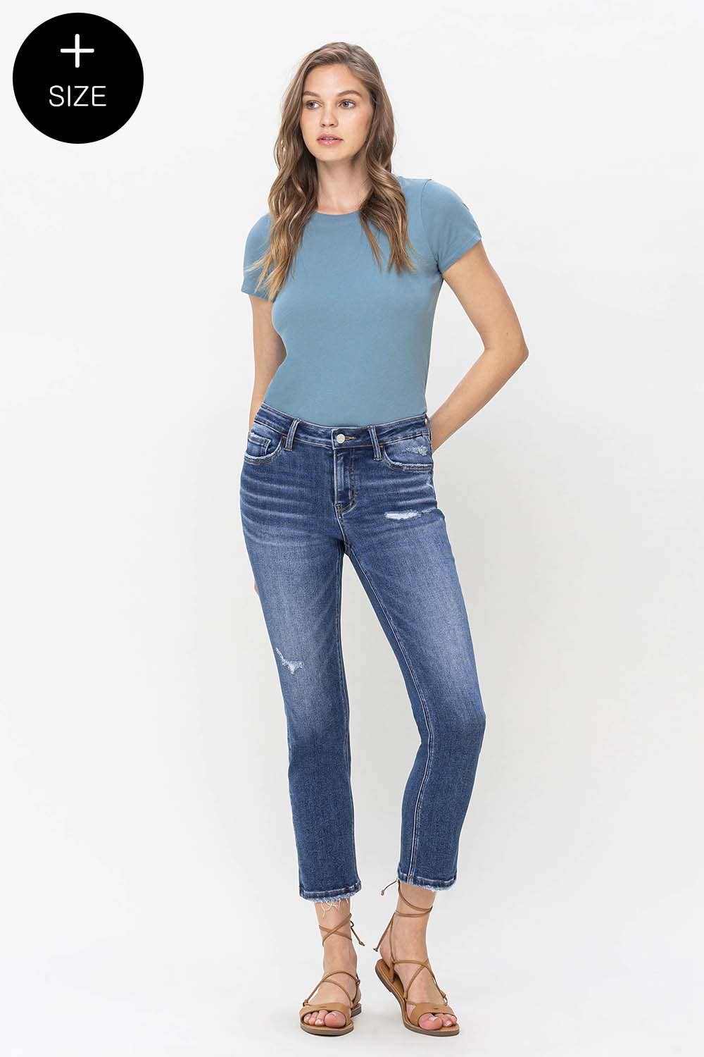 PLUS SIZE MID RISE CROP SLIM STRAIGHT JEANS Spring-Summer Lovervet by VERVET