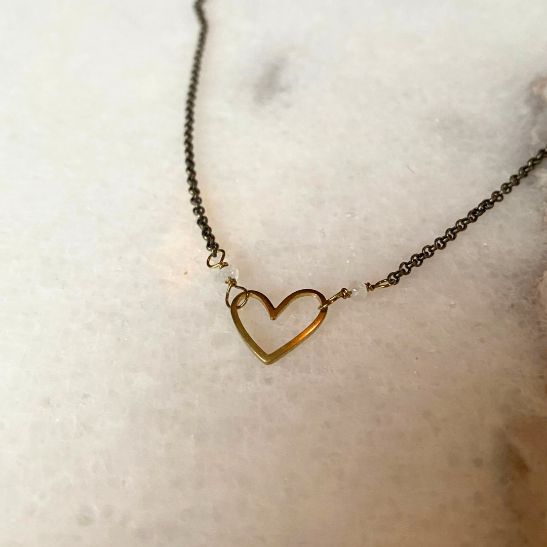 Heart Necklace | Semi-Precious Stones + Brass Charms