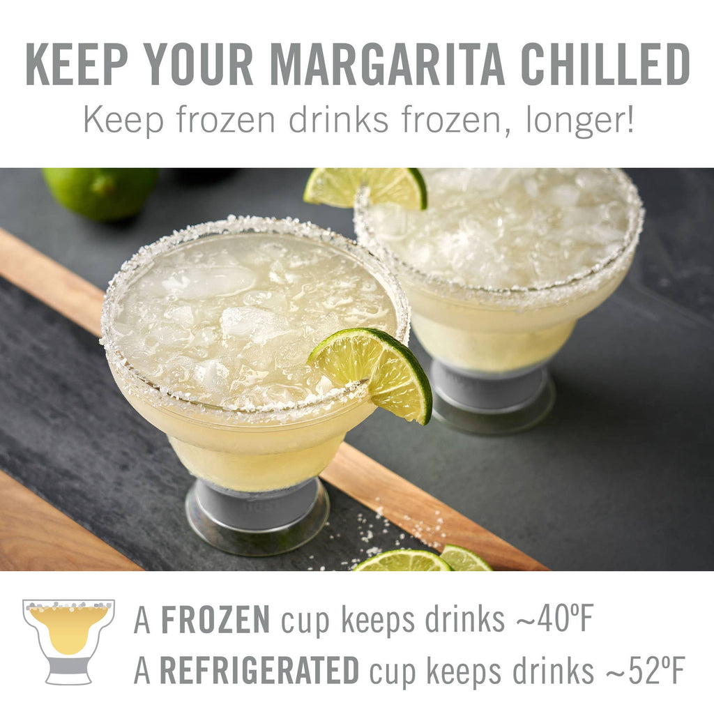 Green insulated Margarita FREEZE™ cup with salted rim and lime garnish keeping margaritas chilled longer