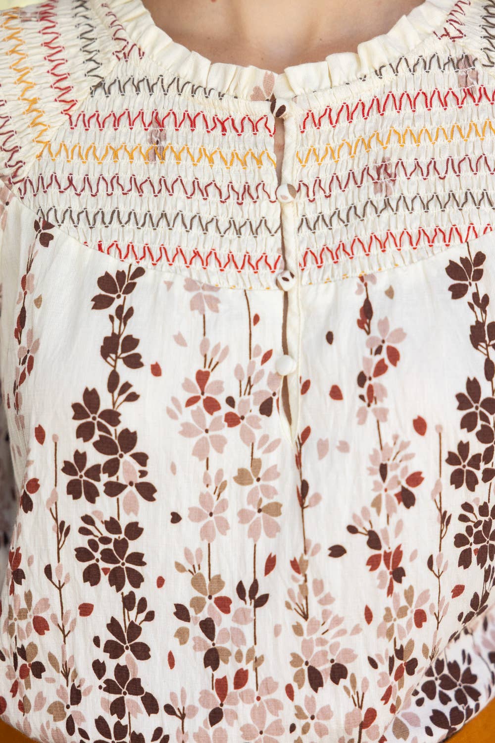 Floral Printed Top | Multi Color Smocked Yoke Puff Sleeve Blouse