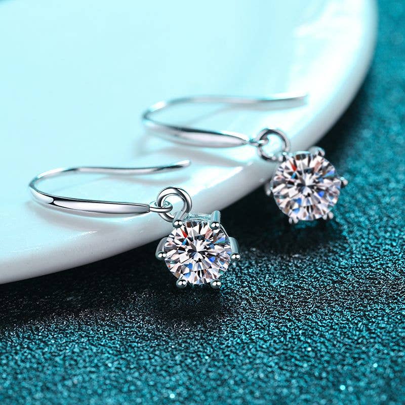 Six-Prong Moissanite Hook Earrings in 925 Sterling Silver Core Perimade & Co. LLC