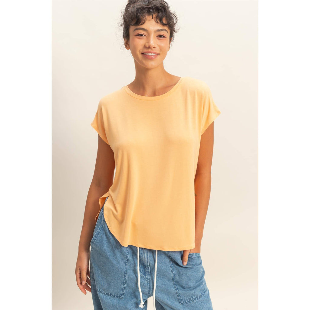 Relaxed Dolman Short Sleeve  Round Neck Top
