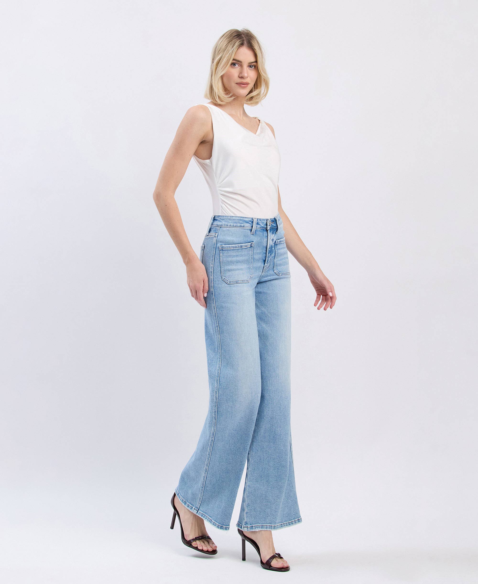 APUS HIGH RISE PATCH POCKET WIDE LEG JEANS