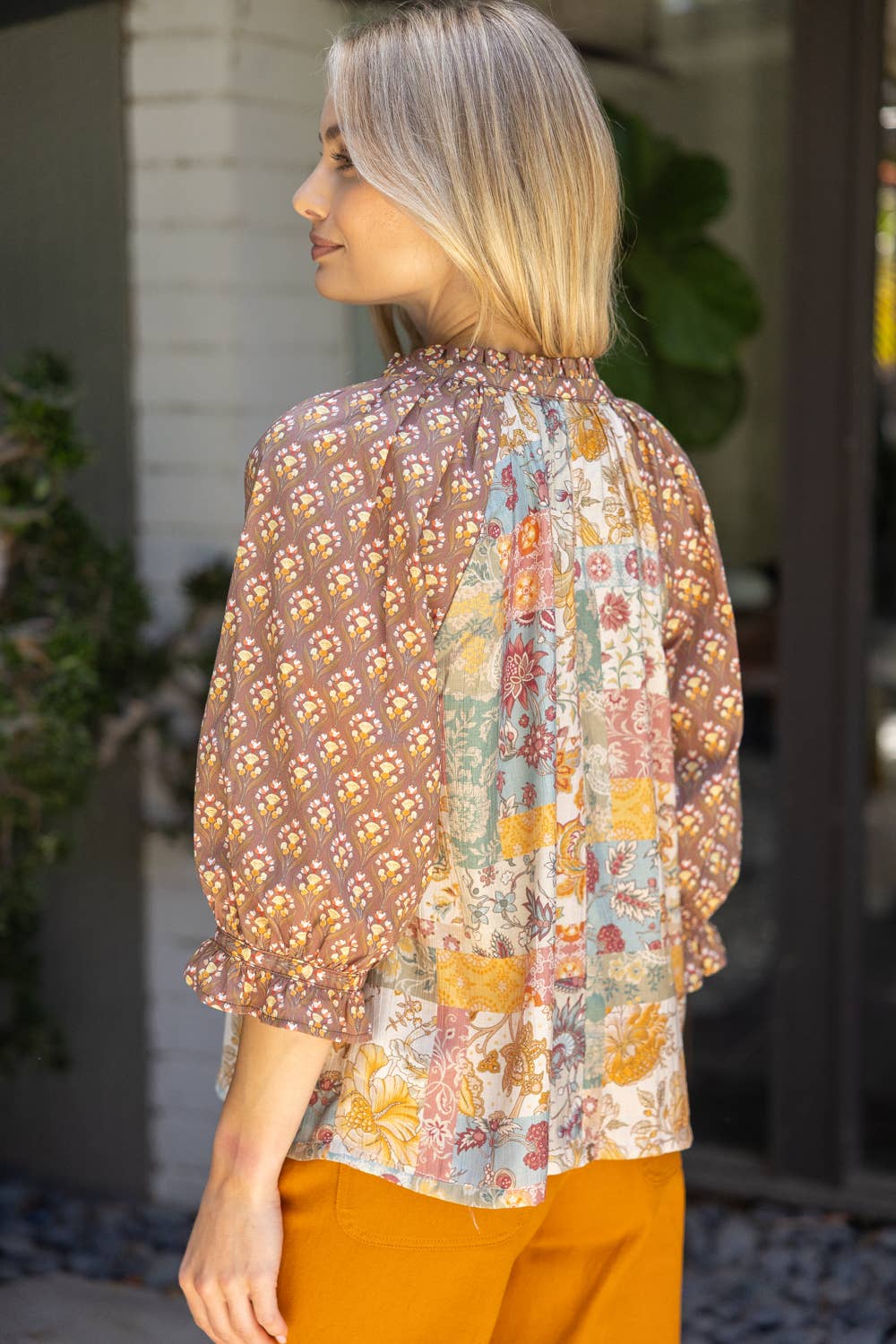 Raglan Top | Floral Mixed Print – Casual V-Neck Ruffle Sleeve