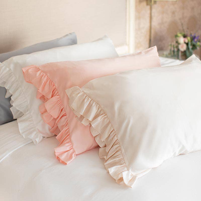 Silky Pillowcase w/Ruffle - Ivory - King Size Core Bella Sleep + Spa