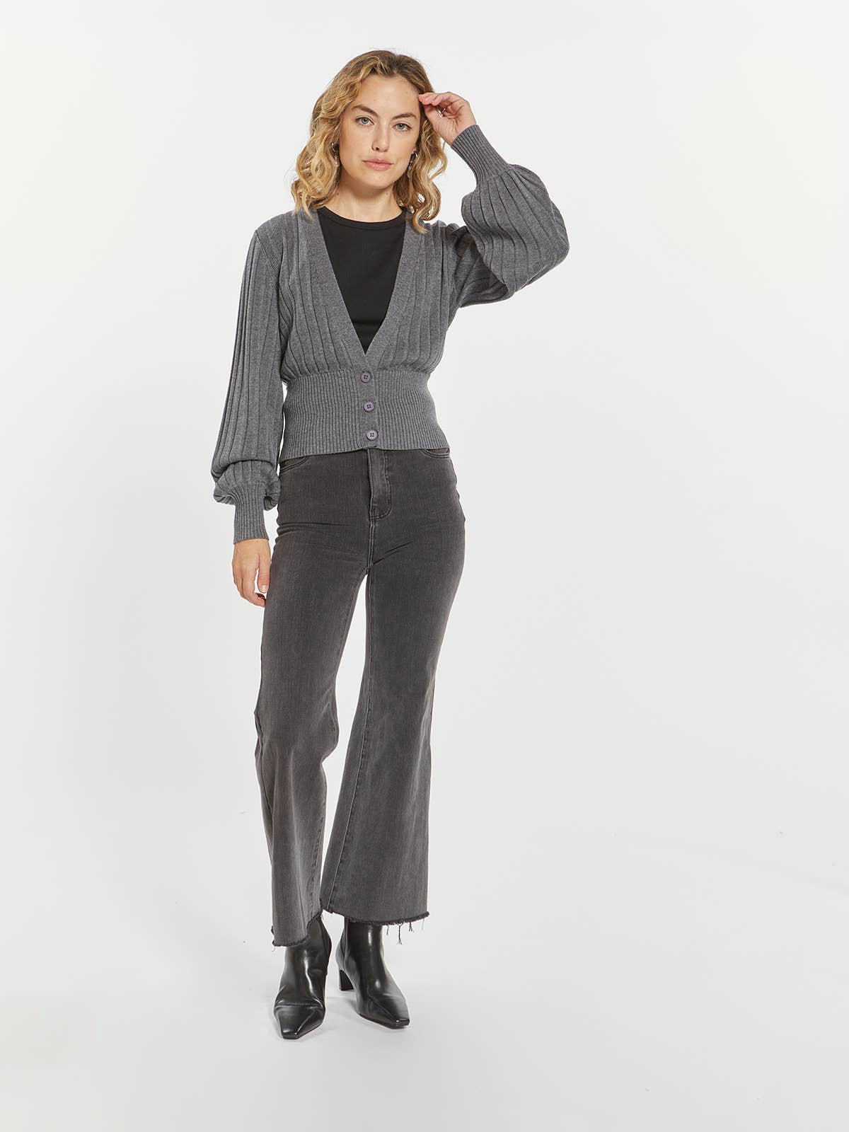 Heather Grey Ribbed Knit Sweater - Mae Sweater Fall-Winter Weekend Los Angeles