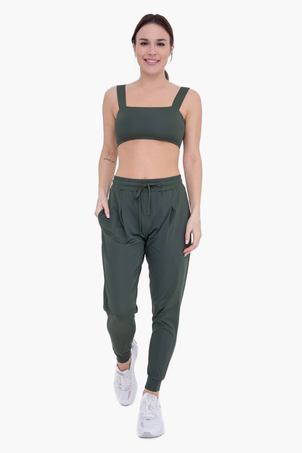 Solid Pleated Front Joggers: DEEP FOREST Core Mono B